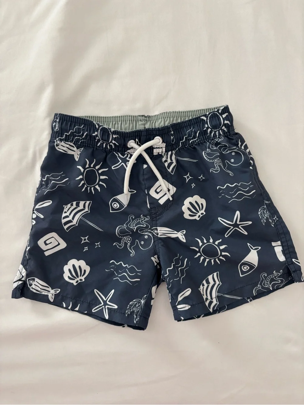 Cotton on Kids Navy Swim Trunks with White Ocean Print